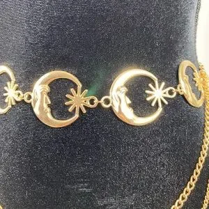 Celestial Crescent Moon Multi Layer Chain Statement Belt Metal Waist Belt Gold Women High Waist Hip Gold Metal Chain Links Fashion Narrow  main image 4